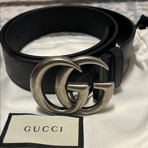 Gucci Black and Silver Belt with Signature Double G Buckle - Picture 1 of 2